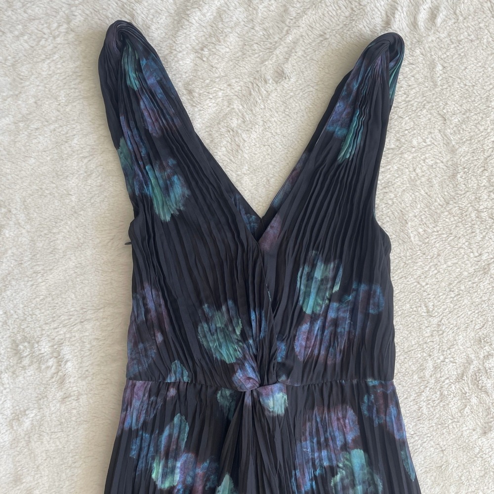 NWT Vince Painted Floral Twist Front Sleeveless Crinkle Dress Black Multi Size 0 - Picture 4 of 13